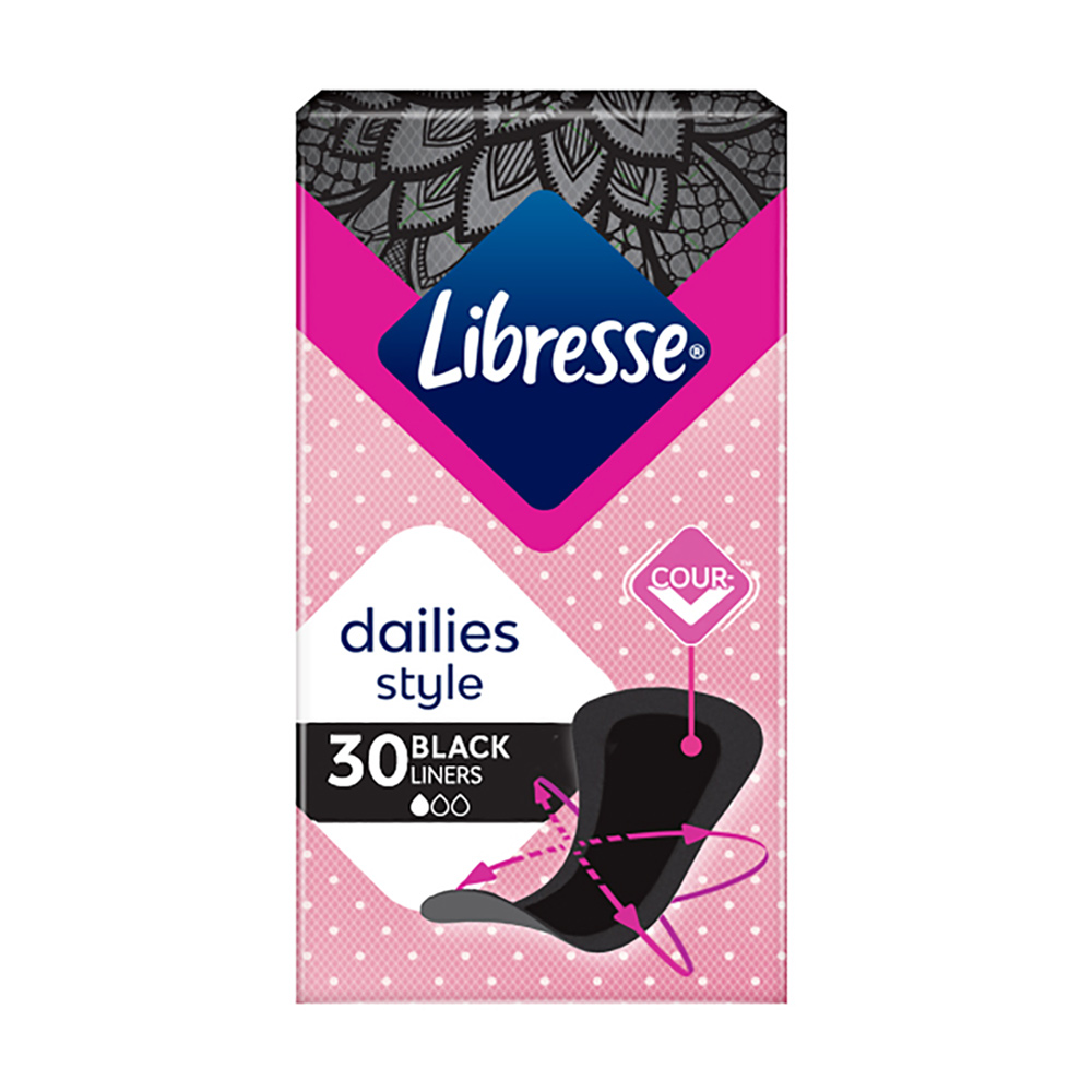 Щоденні прокладки Libresse Dailies Style Black для чорної білизни, 30 шт